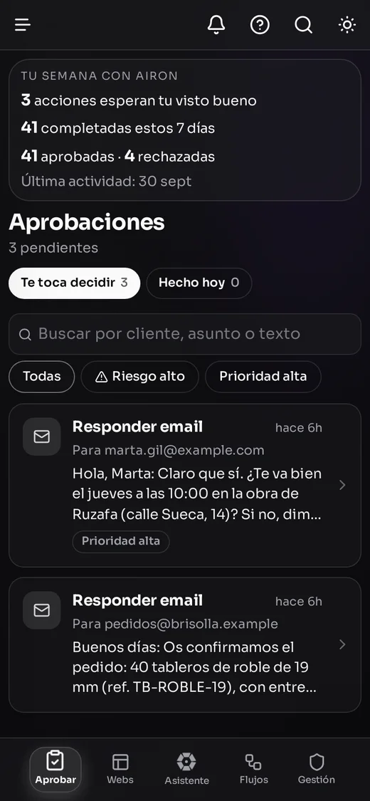 Aprobaciones pendientes en el móvil