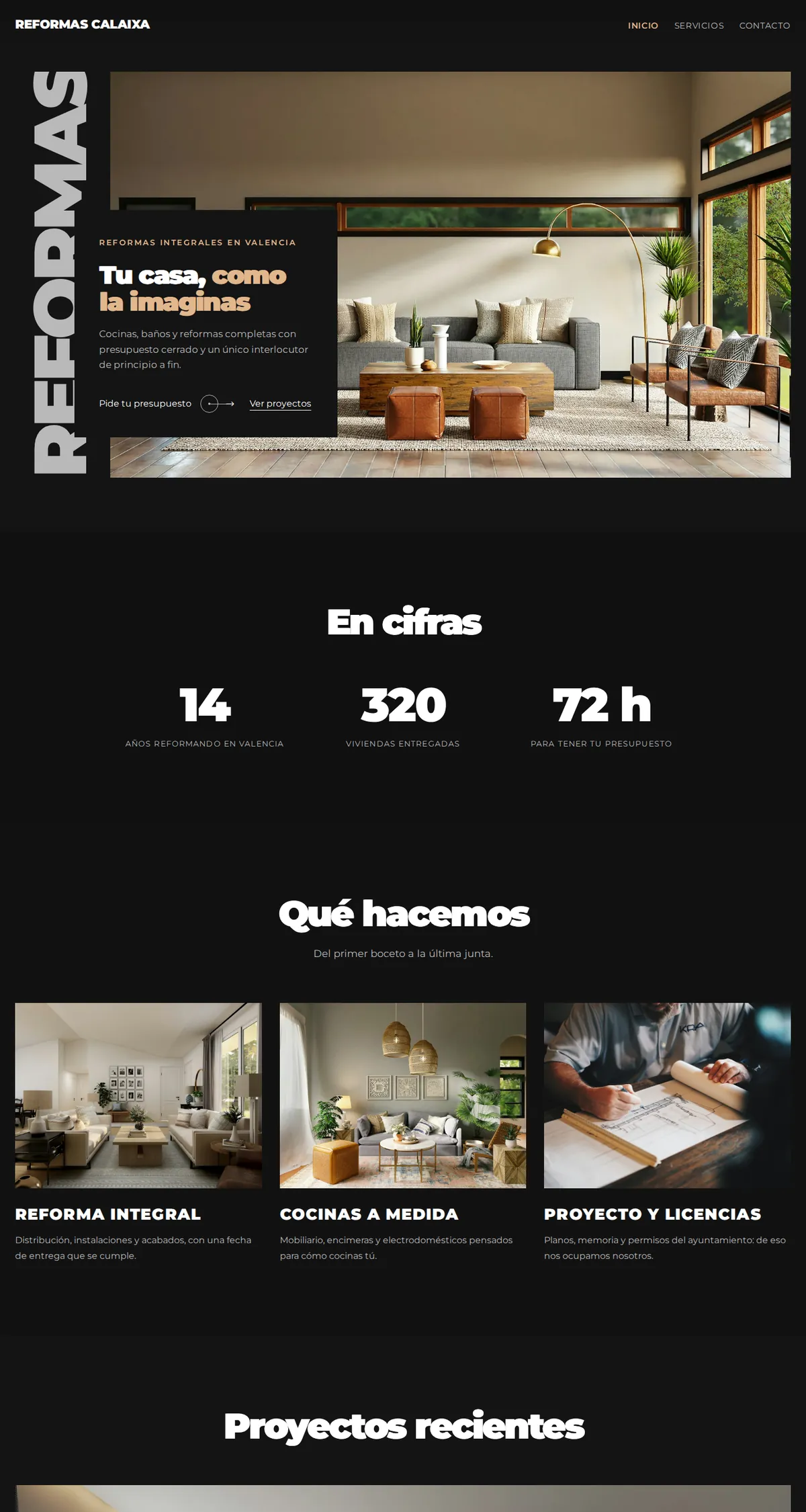 Web de ejemplo de Reformas Calaixa hecha con el estilo Indochine de Web Studio