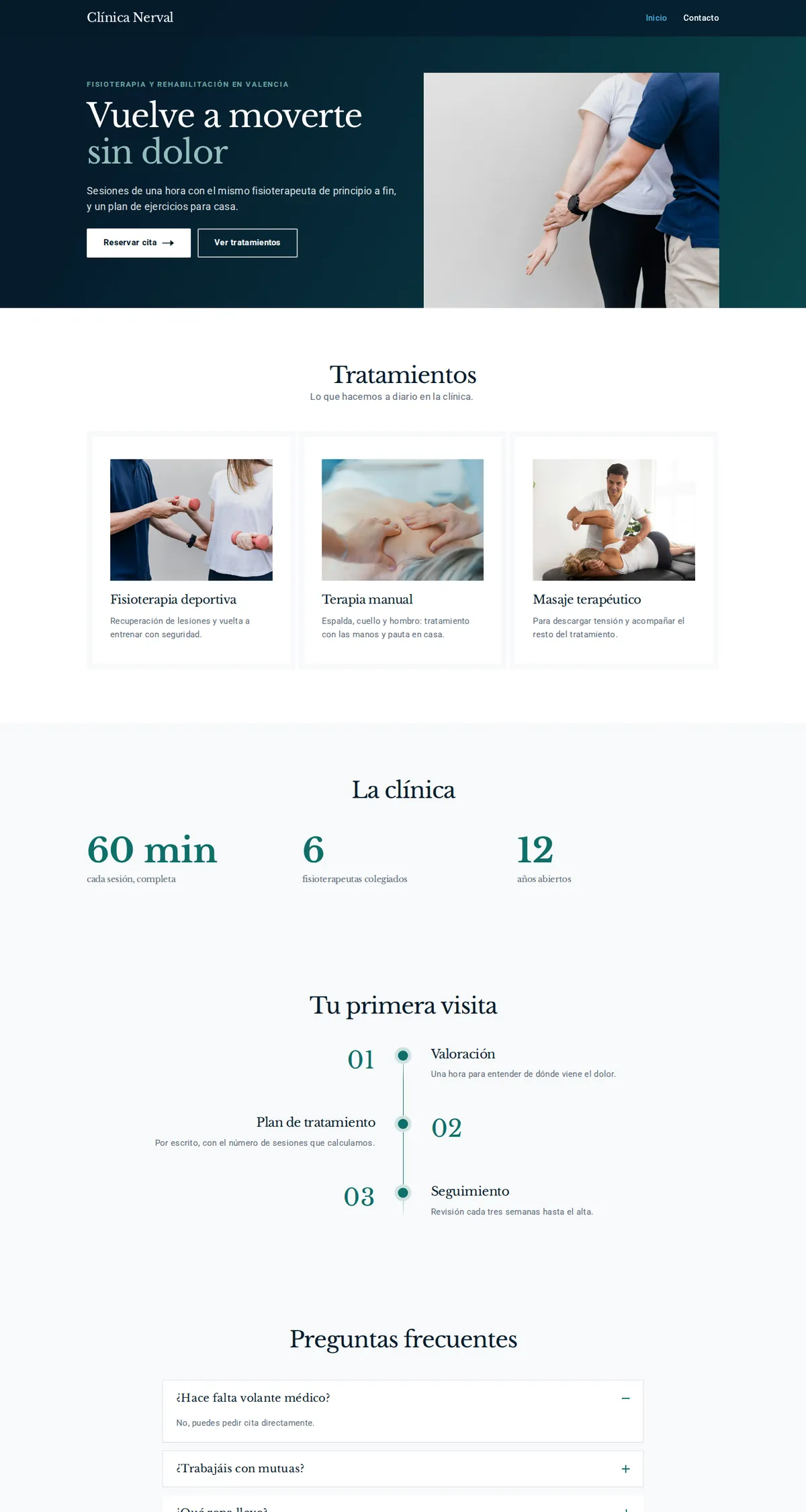 Web de ejemplo de Clínica Nerval hecha con el estilo Juris de Web Studio