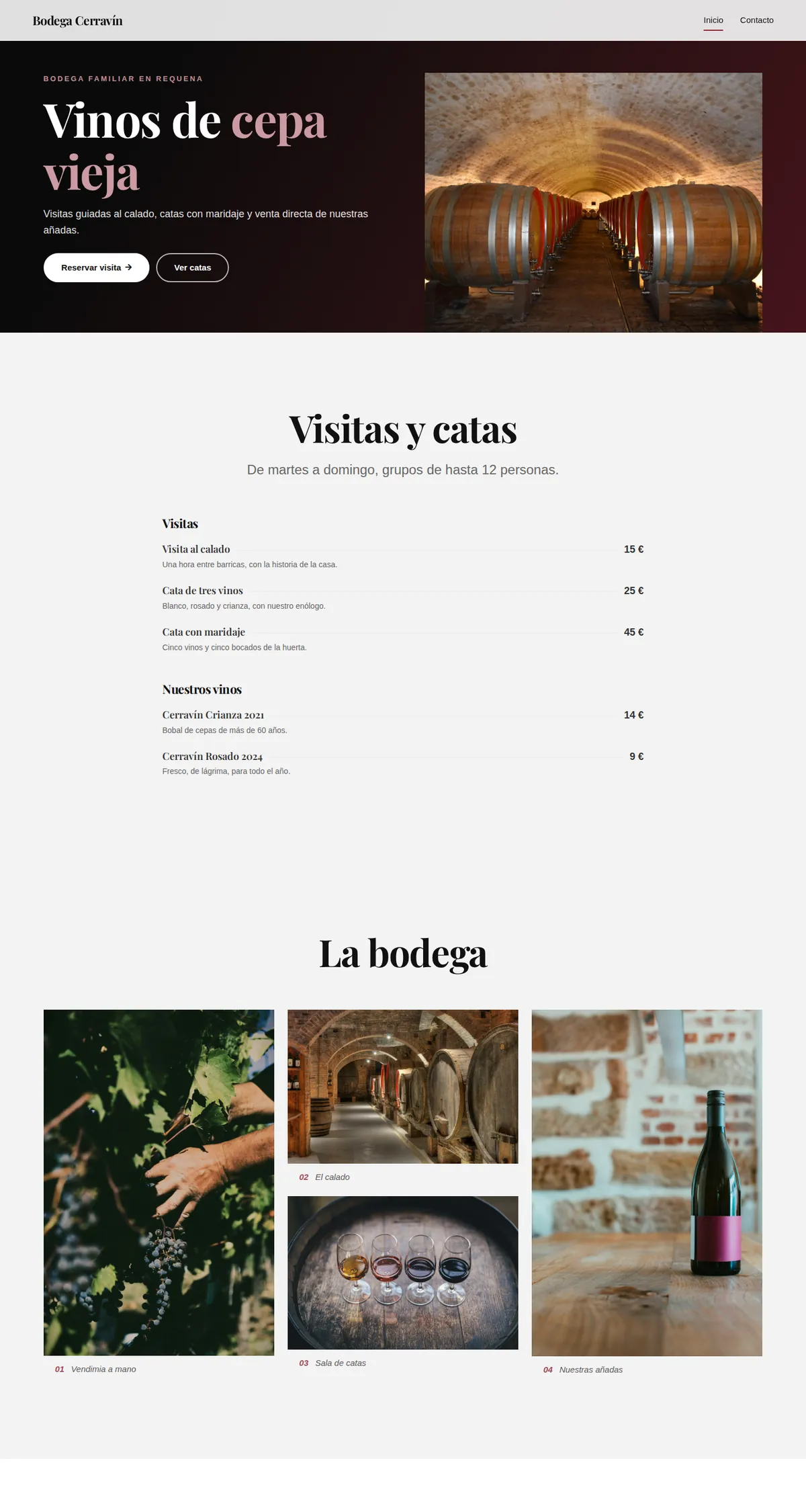 Web de ejemplo de Bodega Cerravín hecha con el estilo Nui de Web Studio